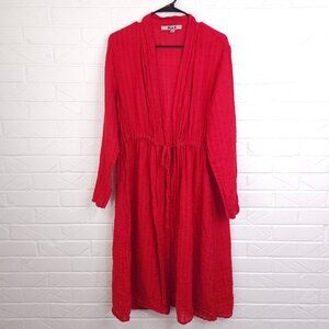 Flax 100% Linen Vibrant Red Lightweight Crinkle Woven Duster Jacket Lagenlook P